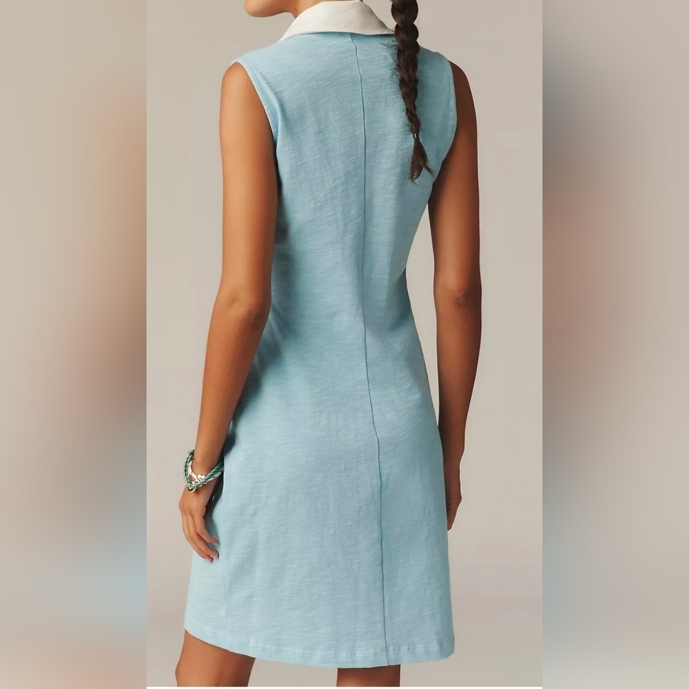 Sundry x Anthropologie Sleeveless Polo Mini Dress in Chambray Blue, Size Small - Picture 6 of 13